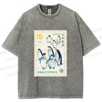 Unisex Vintage Penguin Stamp Printed Washed Tee