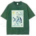 Unisex Vintage Penguin Stamp Printed Washed Tee