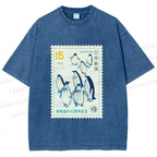 Unisex Vintage Penguin Stamp Printed Washed Tee