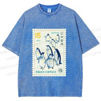 Unisex Vintage Penguin Stamp Printed Washed Tee