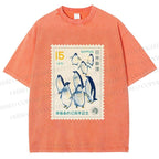 Unisex Vintage Penguin Stamp Printed Washed Tee