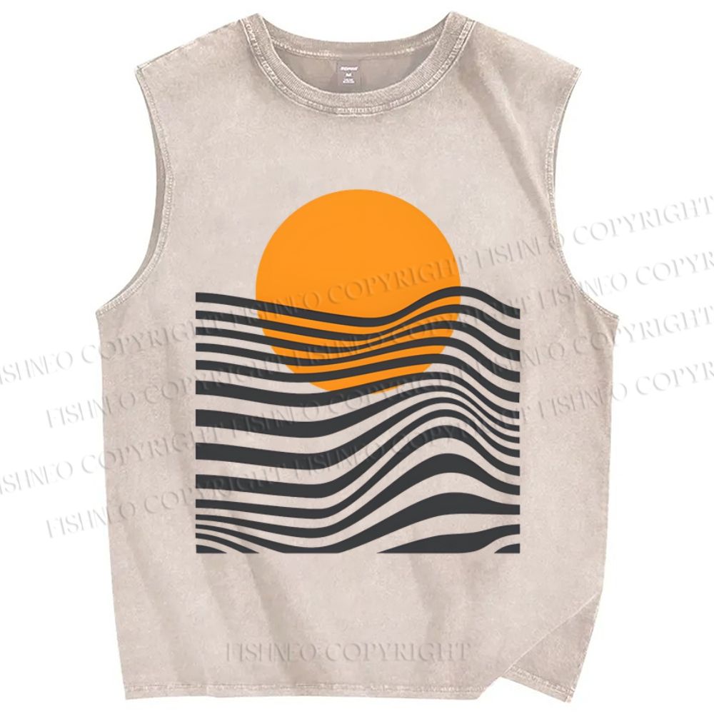 Unisex Geometric Waves Printed Washed Tank Top