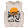 Unisex Geometric Waves Printed Washed Tank Top