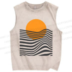 Unisex Geometric Waves Printed Washed Tank Top