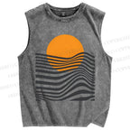 Unisex Geometric Waves Printed Washed Tank Top