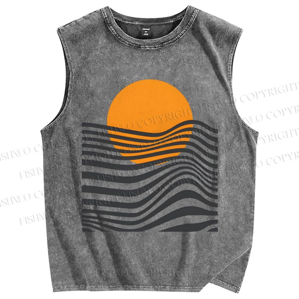 Unisex Geometric Waves Printed Washed Tank Top