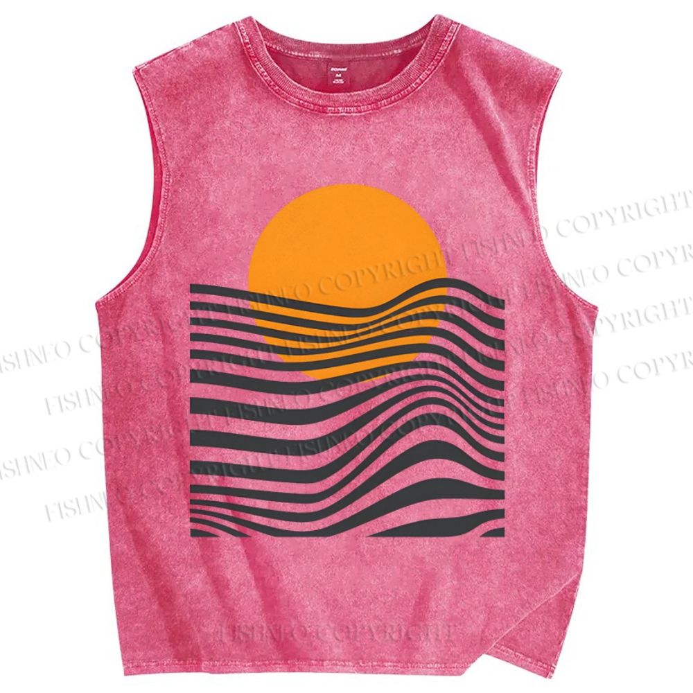 Unisex Geometric Waves Printed Washed Tank Top