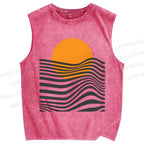 Unisex Geometric Waves Printed Washed Tank Top