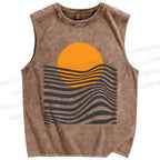 Unisex Geometric Waves Printed Washed Tank Top