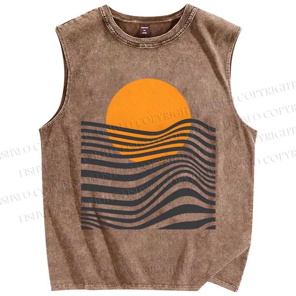 Unisex Geometric Waves Printed Washed Tank Top
