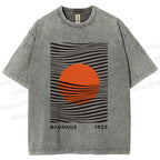 Unisex Geometric Waves Printed Washed Tee