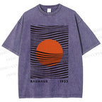 Unisex Geometric Waves Printed Washed Tee