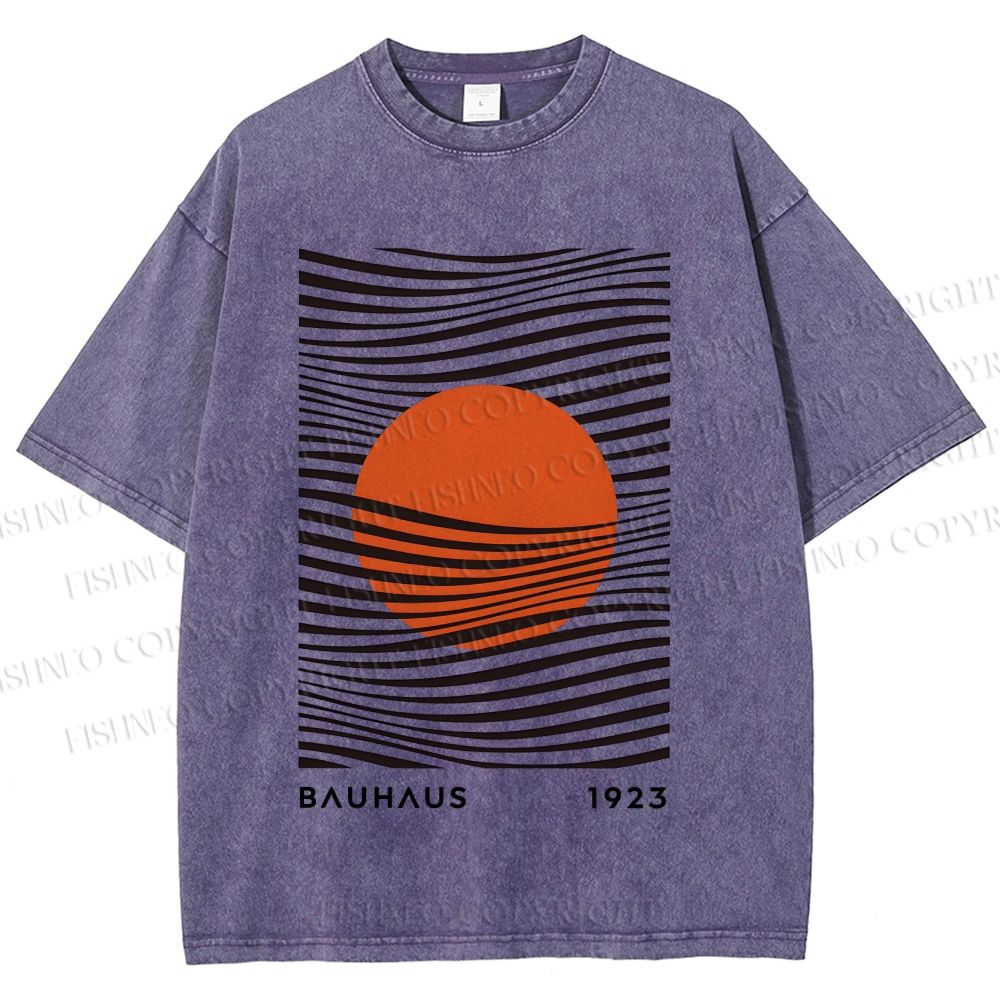 Unisex Geometric Waves Printed Washed Tee