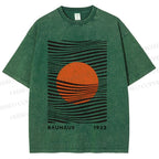 Unisex Geometric Waves Printed Washed Tee