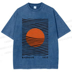 Unisex Geometric Waves Printed Washed Tee