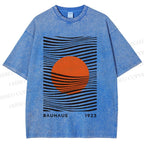 Unisex Geometric Waves Printed Washed Tee