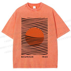 Unisex Geometric Waves Printed Washed Tee