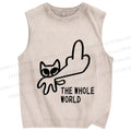 Unisex Cat Hate Whole World Printed Washed Tank Top