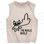 Unisex Cat Hate Whole World Printed Washed Tank Top