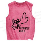 Unisex Cat Hate Whole World Printed Washed Tank Top