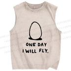 Unisex One Day Egg Will Fly Printed Washed Tank Top