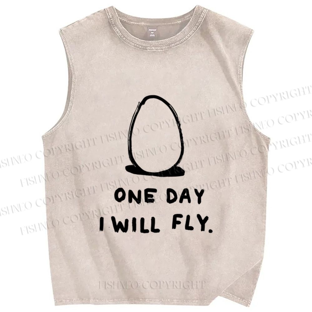 Unisex One Day Egg Will Fly Printed Washed Tank Top