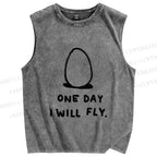 Unisex One Day Egg Will Fly Printed Washed Tank Top