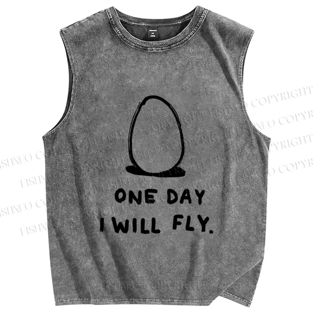 Unisex One Day Egg Will Fly Printed Washed Tank Top