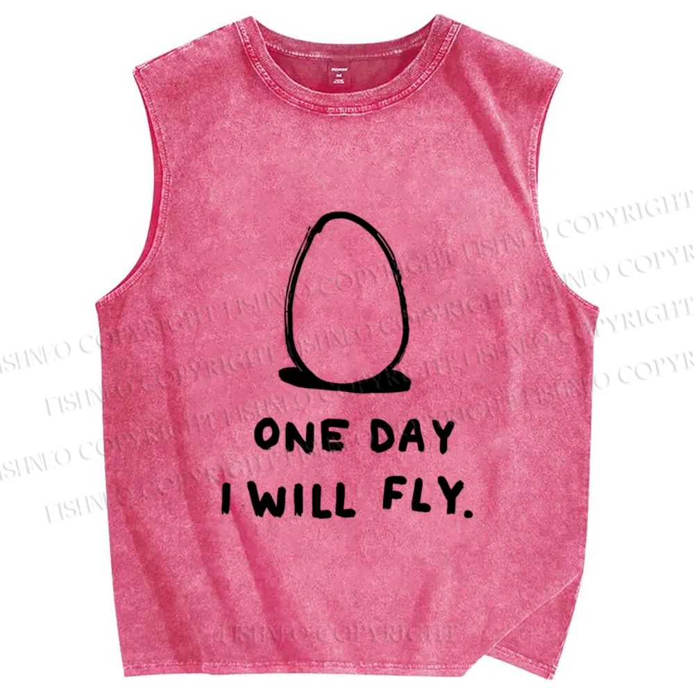 Unisex One Day Egg Will Fly Printed Washed Tank Top