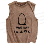 Unisex One Day Egg Will Fly Printed Washed Tank Top