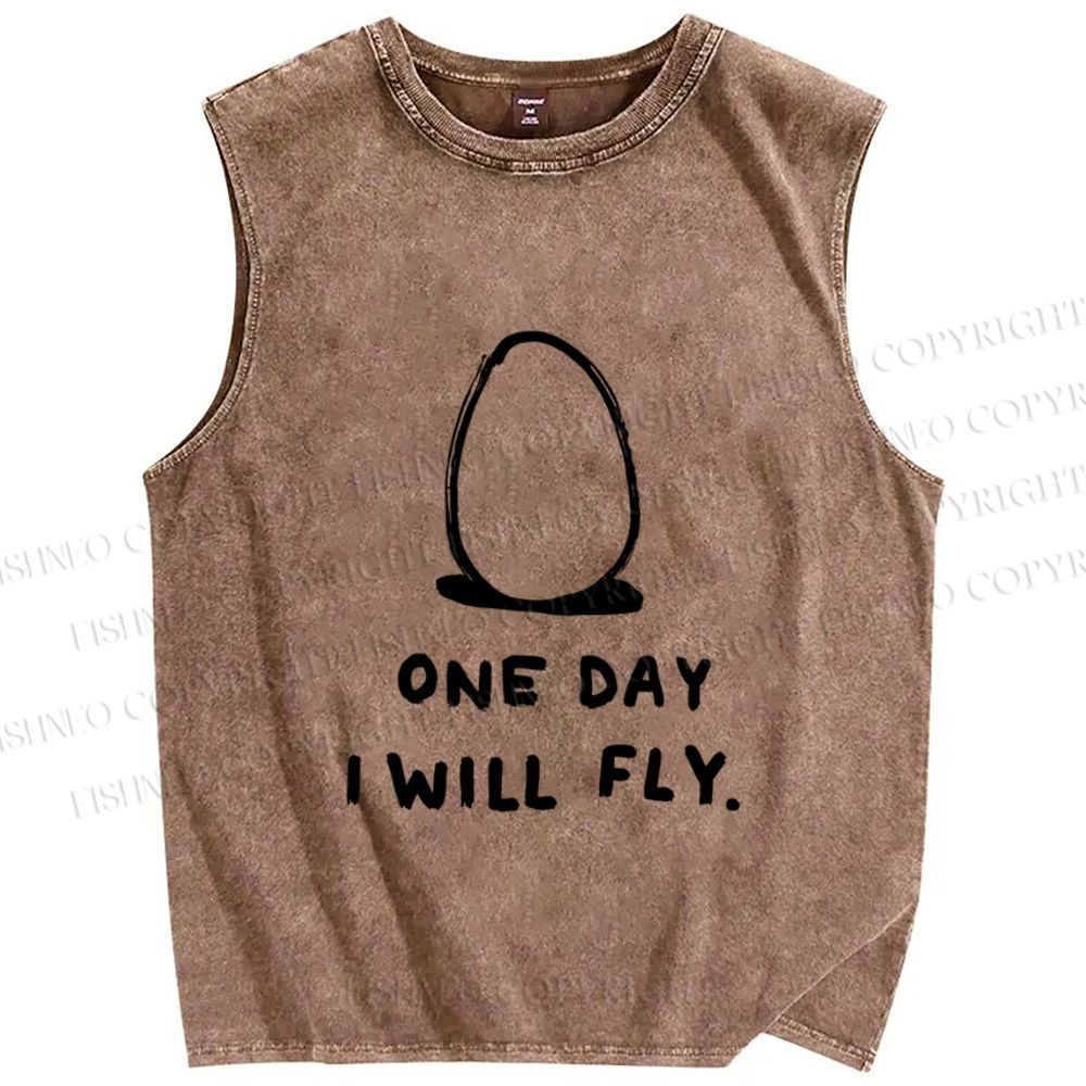 Unisex One Day Egg Will Fly Printed Washed Tank Top