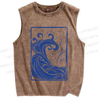 Unisex Vintage Sea Wave Printed Washed Tank Top