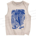 Unisex Vintage Wave Whale Printed Washed Tank Top