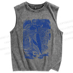 Unisex Vintage Wave Whale Printed Washed Tank Top