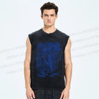 Unisex Vintage Wave Whale Printed Washed Tank Top