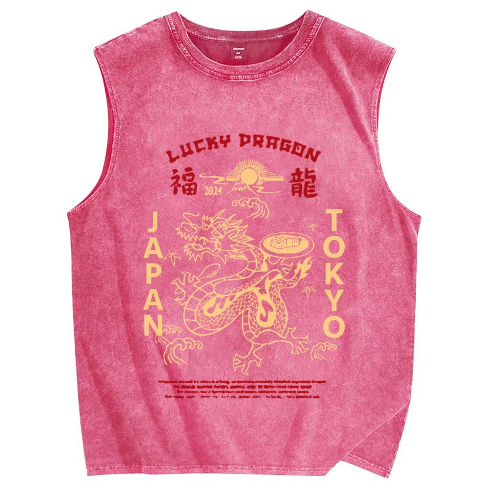 Japanese Lucky Dragon Vintage Distressed Washed Tank Top