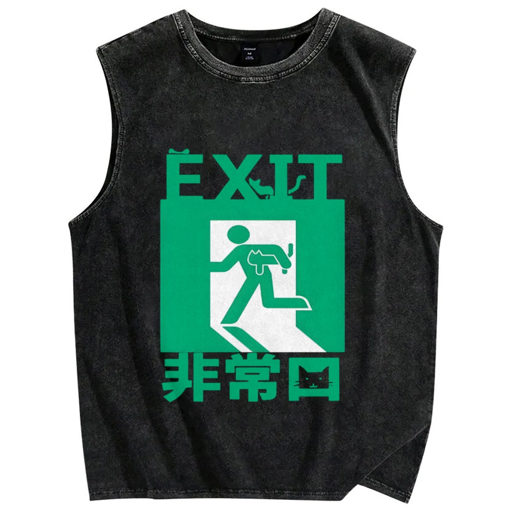 Cat Exit Vintage Distressed Washed Tank Top