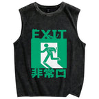 Cat Exit Vintage Distressed Washed Tank Top