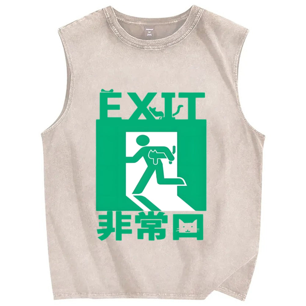 Cat Exit Vintage Distressed Washed Tank Top