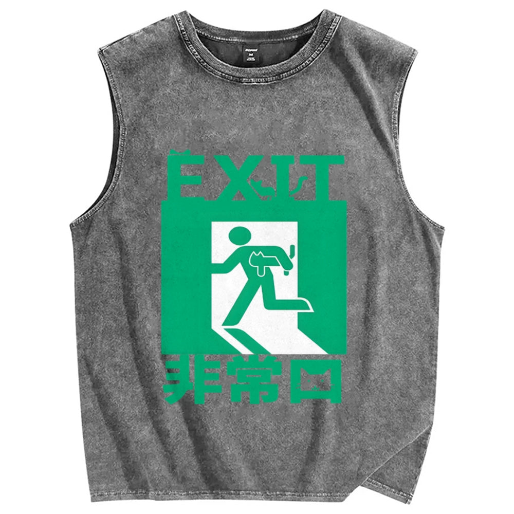 Cat Exit Vintage Distressed Washed Tank Top