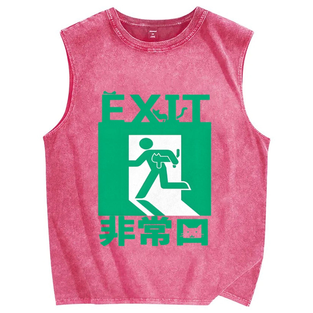 Cat Exit Vintage Distressed Washed Tank Top