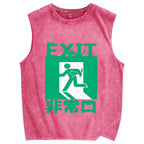 Cat Exit Vintage Distressed Washed Tank Top