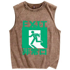 Cat Exit Vintage Distressed Washed Tank Top