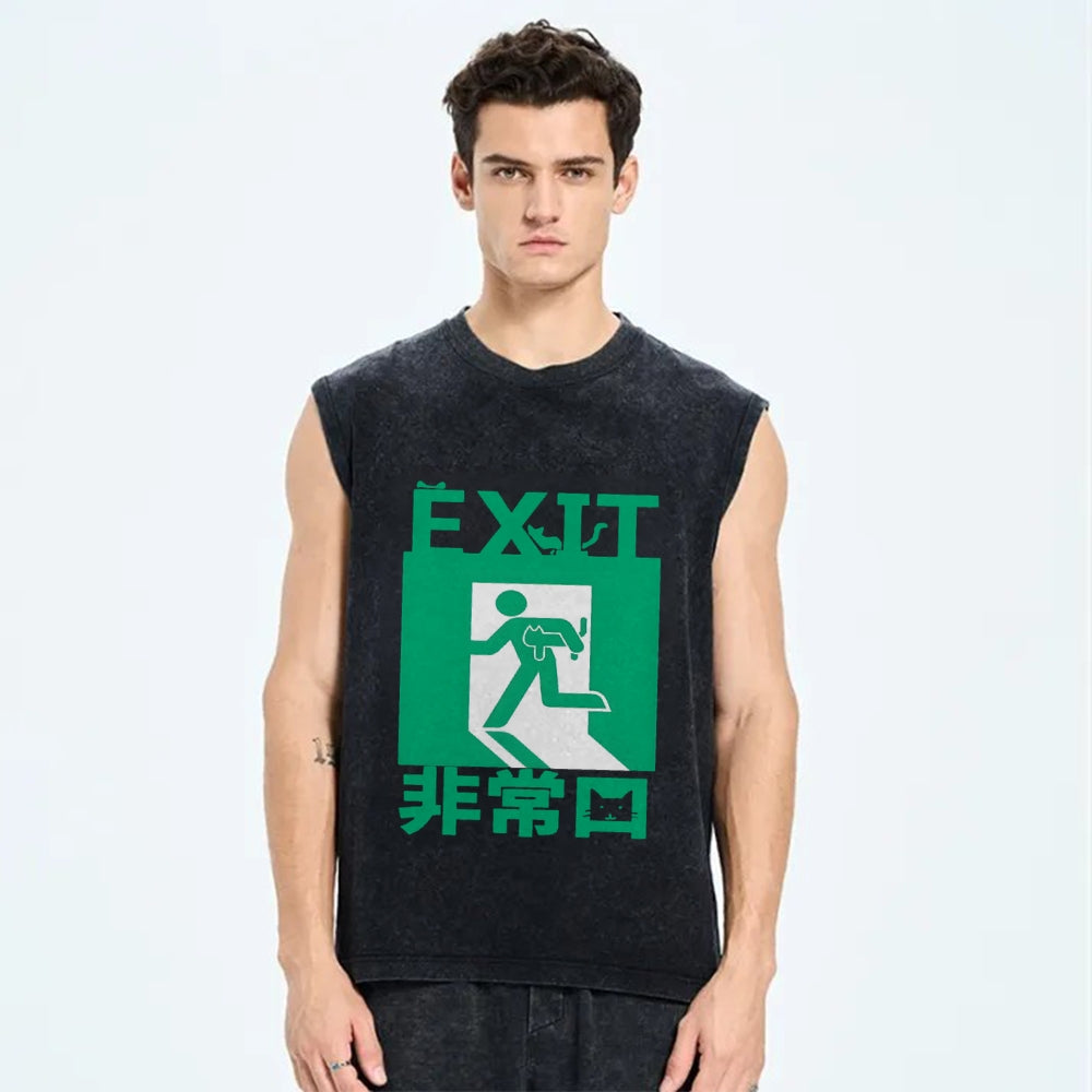 Cat Exit Vintage Distressed Washed Tank Top