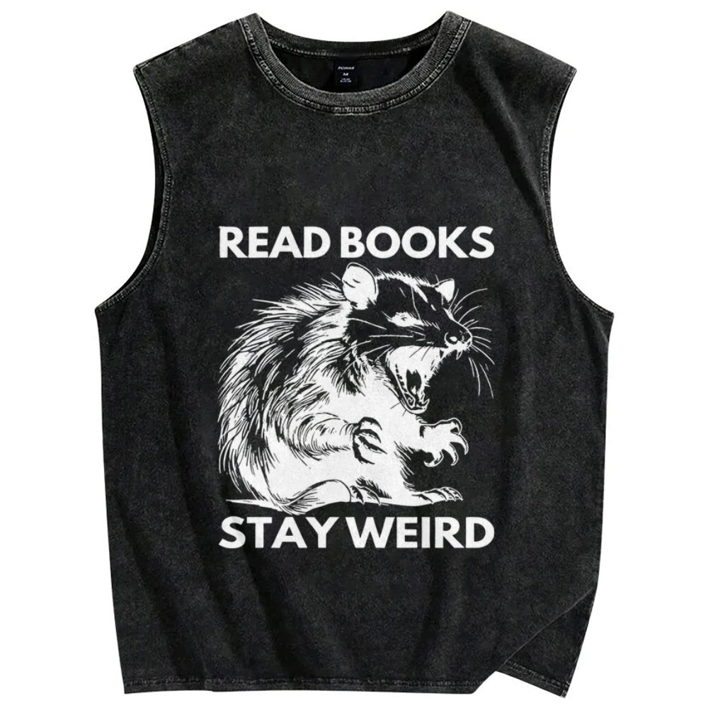 Read Books Stay Weird Unisex Washed Tank Top