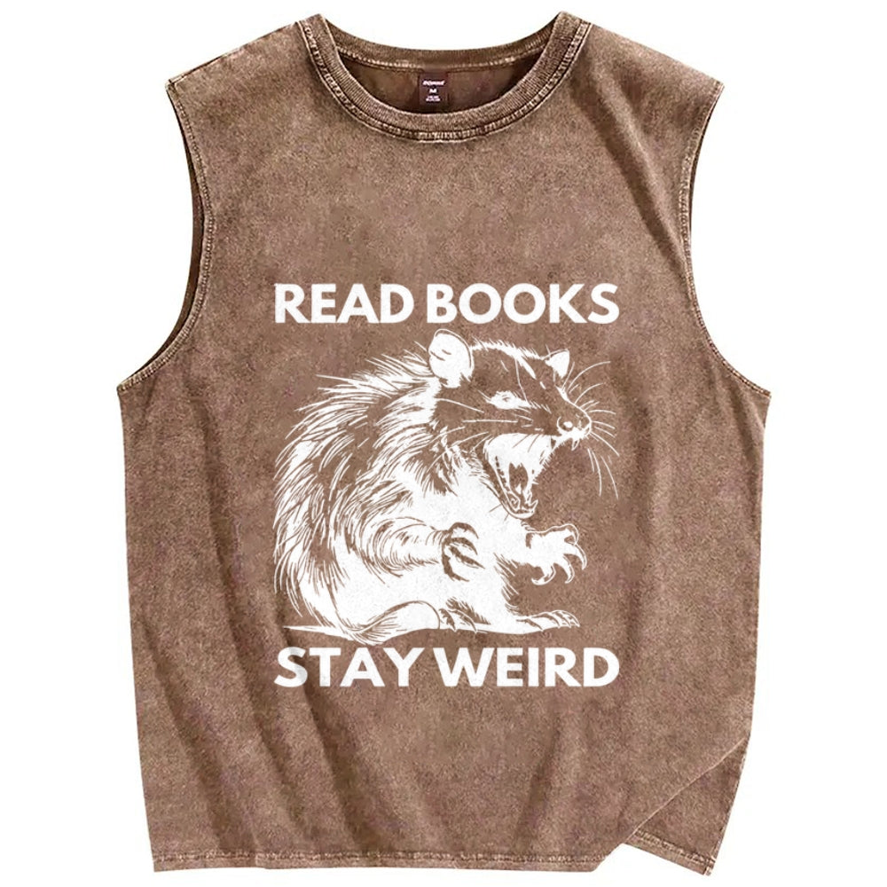 Read Books Stay Weird Unisex Washed Tank Top
