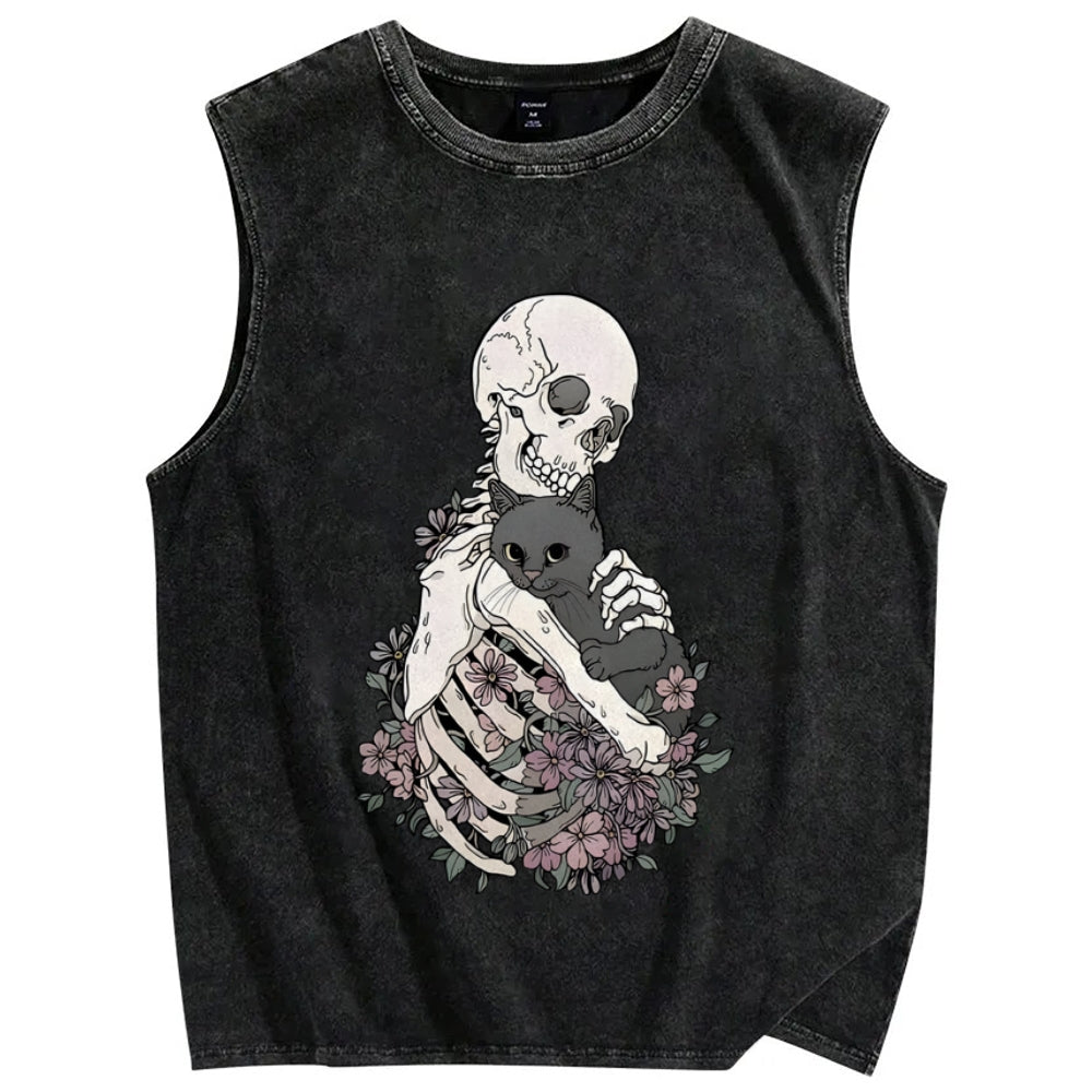 Love cats to the death Vintage Distressed Washed Tank Top