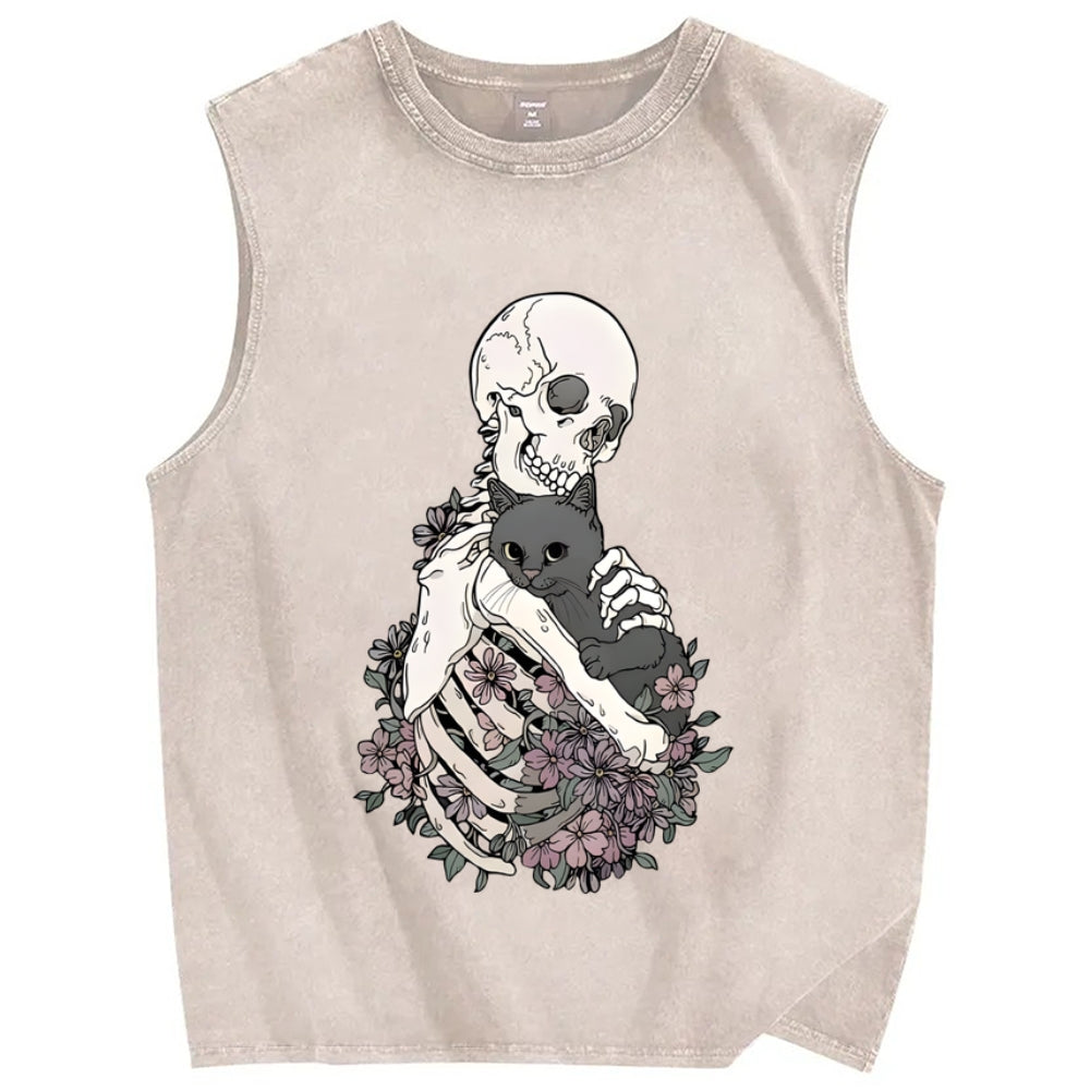 Love cats to the death Vintage Distressed Washed Tank Top