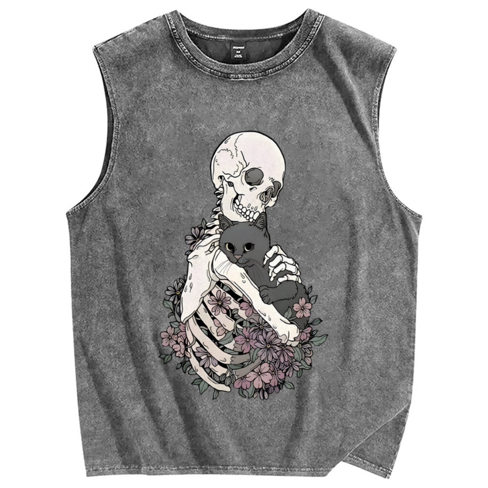 Love cats to the death Vintage Distressed Washed Tank Top