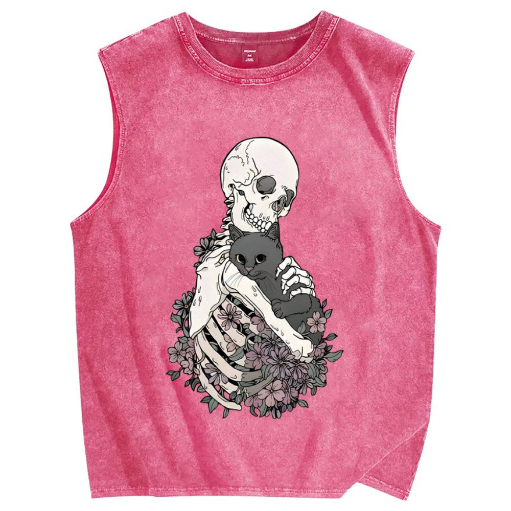 Love cats to the death Vintage Distressed Washed Tank Top